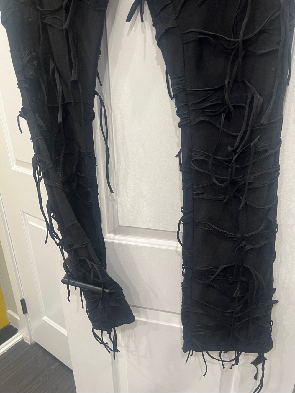 Black Distressed Tie-Detail Pants​ - Picture 3 of 3